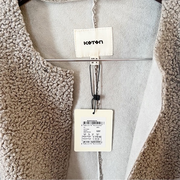 Koton Gray Knit Open Front Midi Long Coat Lightweight Fleece Size 34/ US XS NEW - Picture 5 of 7